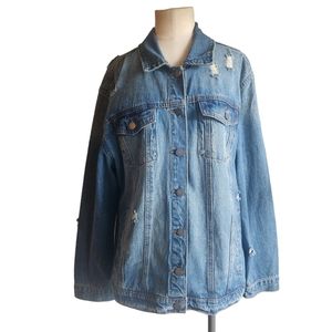 NEW Oversized Boyfriend Distressed Denim Jean Jacket Size 1X
